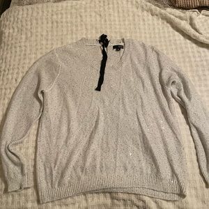 Ana Womens Gray Metallic Sequin Bow Tie Back Sweater Size XL